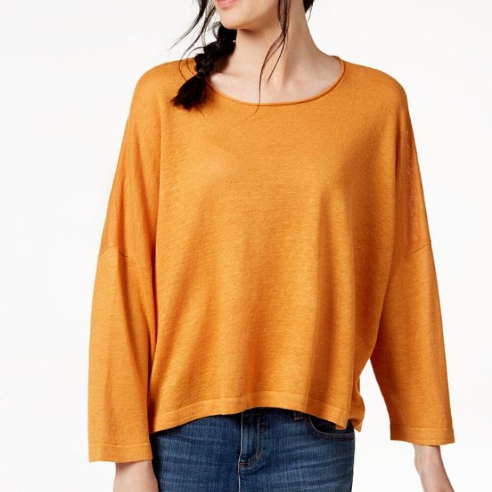 Eileen Fisher 1X Organic Linen Pullover Top Curry Orange